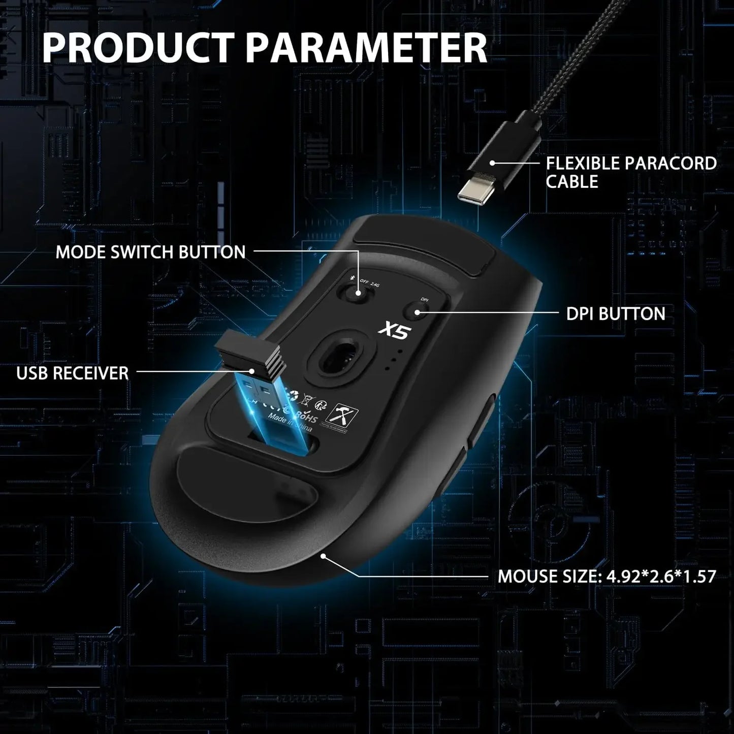 Attack Shark X5 Tri-Mode Wireless Rechargeable Gaming Mouse