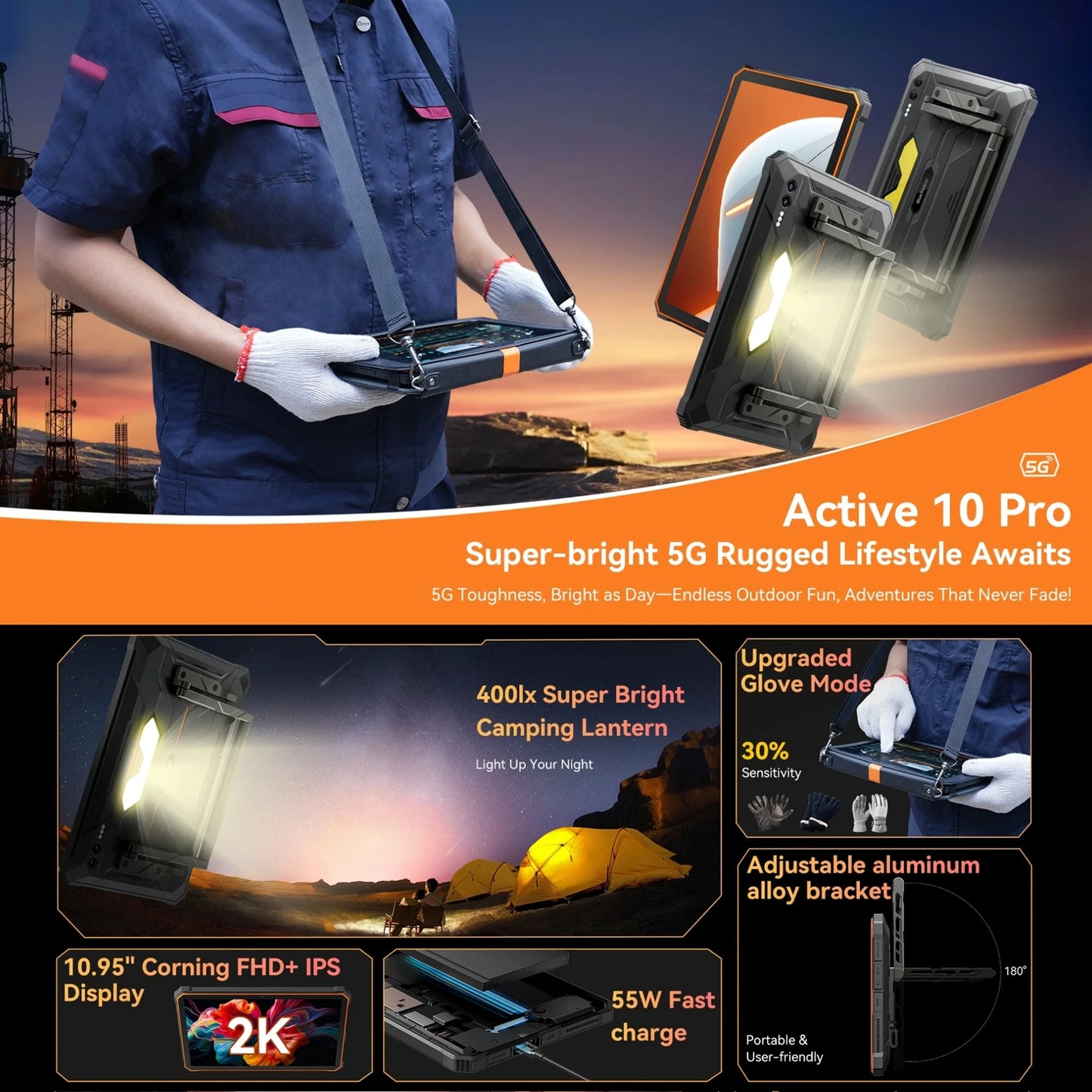 Blackview Active 10 Pro Tablet | 5G, 10.95" 2.4K Display, 108MP Camera, 12GB RAM, 256GB/512GB Storage