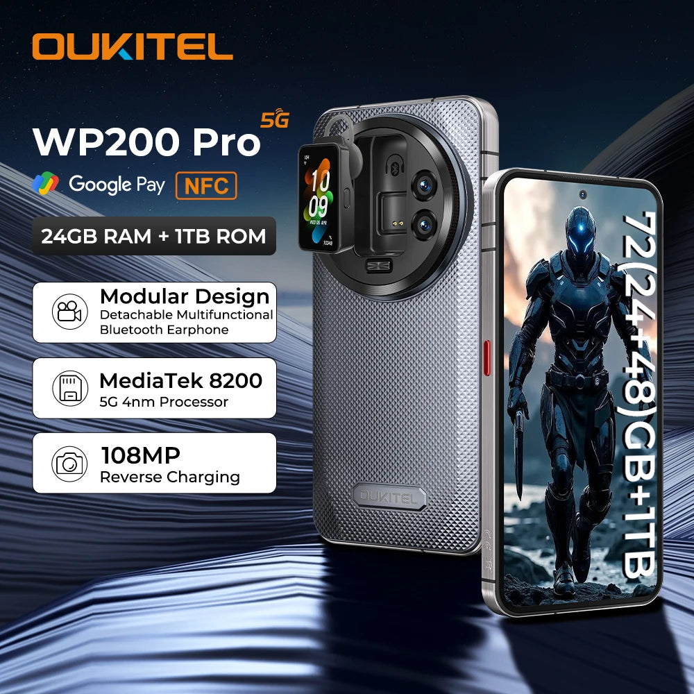 Oukitel WP200 Pro 5G Rugged Smart Phone w Detachable Earphone / Watch