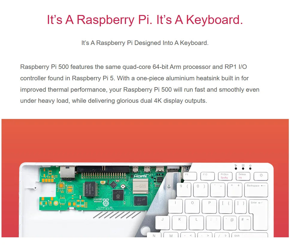 Raspberry Pi 500 Compact Desktop Computer | Quad Core 64 Bit ARM Processor