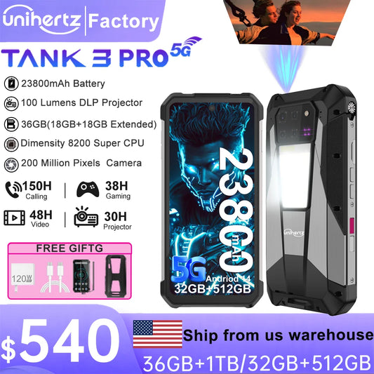 Unihertz 8849 Tank 3 Pro 5G Projector Dual Camera Smart Phone