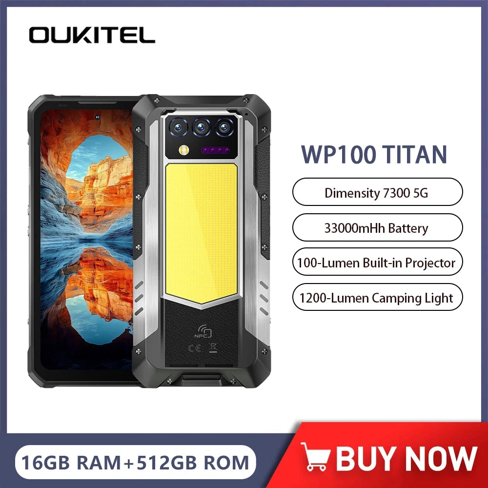 Oukitel WP100 TITAN 5G Rugged Smartphone w Built-in Projector
