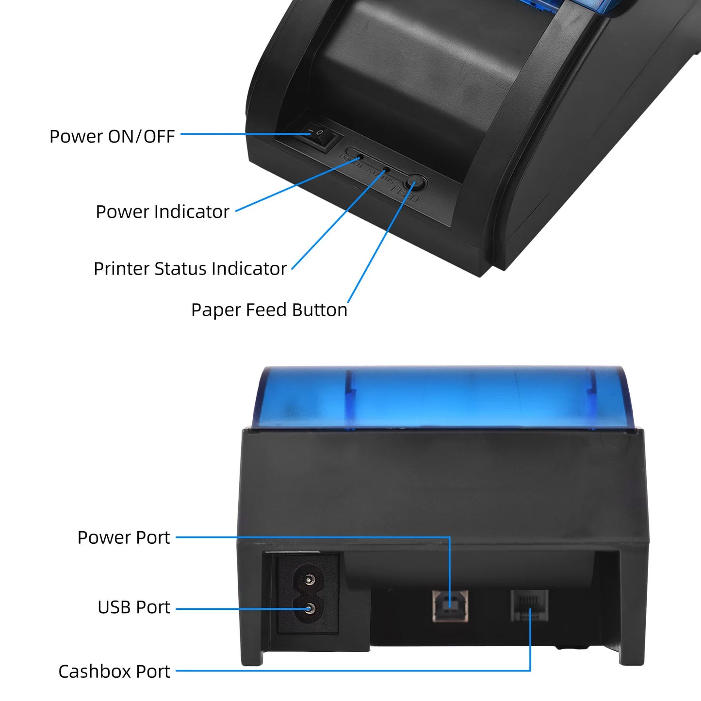 Desktop 58 MM Bluetooth / USB Thermal Label Printer for Android/iOS/Windows