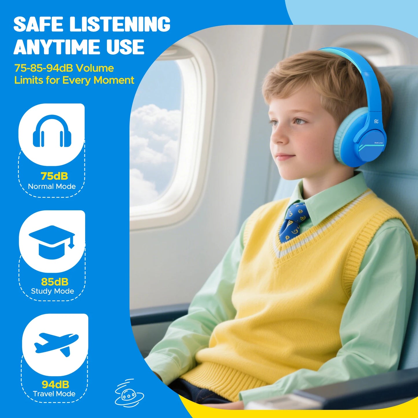 Wireless Bluetooth Over-Ear Headphones for Kids with Noise Cancellation